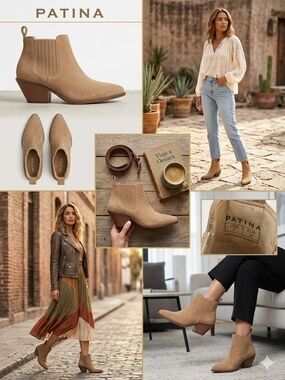 Patina Women's Light Tan Suede Chelsea Ankle Boot